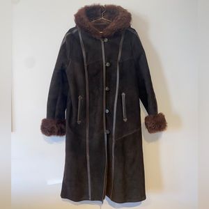 Vintage Suede Cowhide Trench Coat w/ Hood SZ 42/ S-M Made in Yugoslavia RARE!